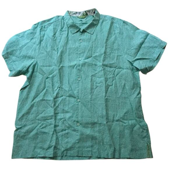 Tommy Bahama Green Sea Glass LInen Short Sleeve Camp Shirt XXL 2XL NWOT - Picture 1 of 9